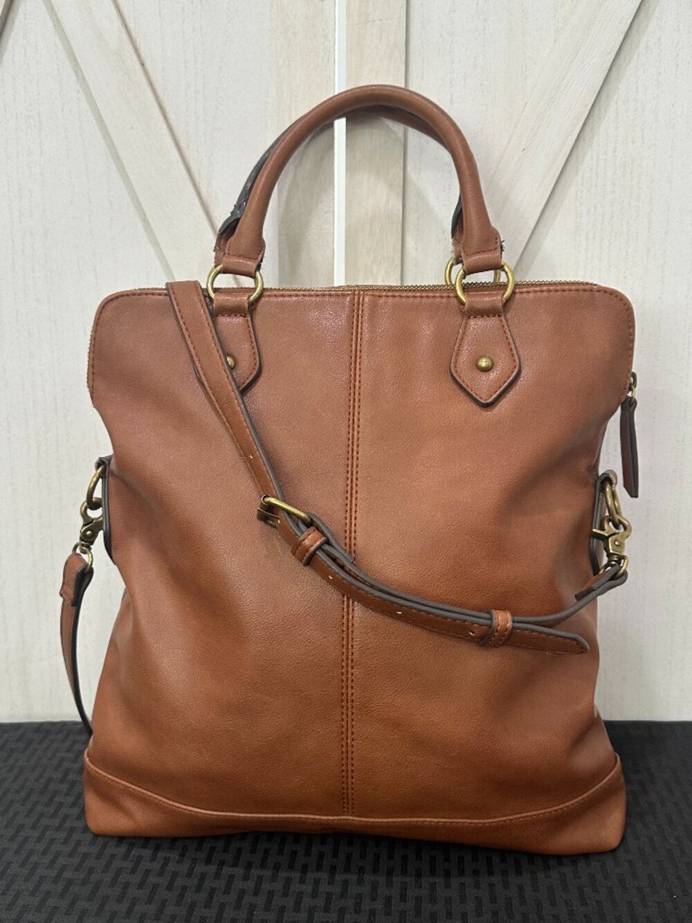 Frye and Co. Cognac Brown Faux Leather Tote Satchel Bag - Picture 2 of 12